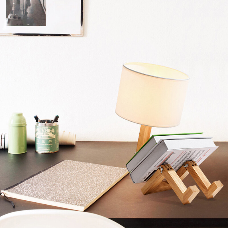 7W LED Adjustable Table Light Wooden Bedside Night Lamp E27/E26 Bulb Switch Plug