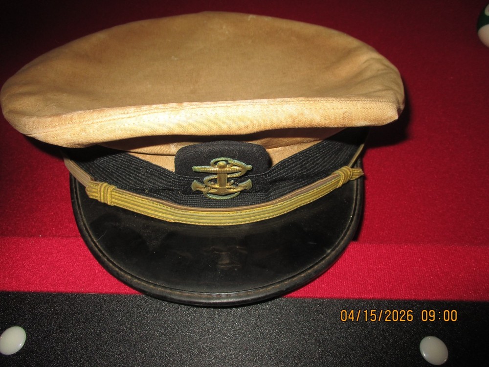 VINTAGE Khaki NAVY CAPTAIN HAT-MEDIUM