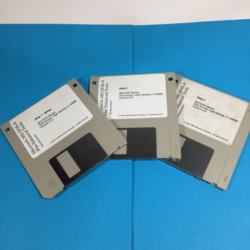 Microsoft MS-DOS v6.0 Operating System-Original 3 floppy Disks-Untested