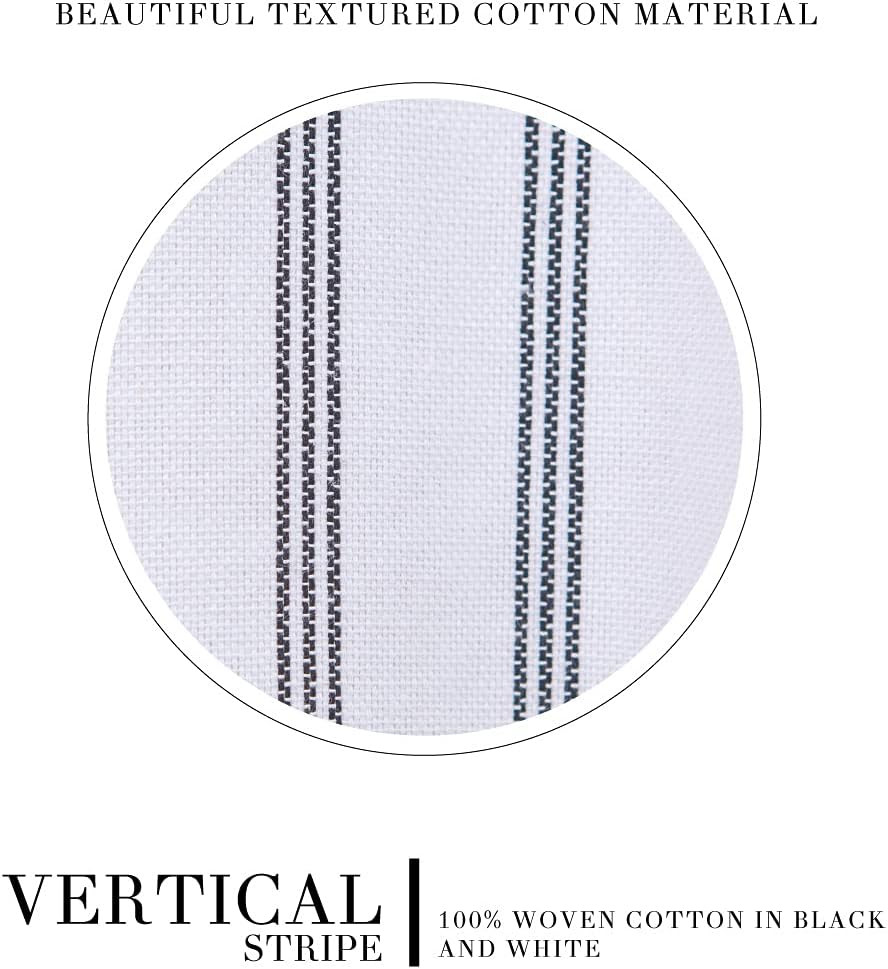 HALL & PERRY Modern Transitional White Stripe Shower Curtain with Tassels - Vert
