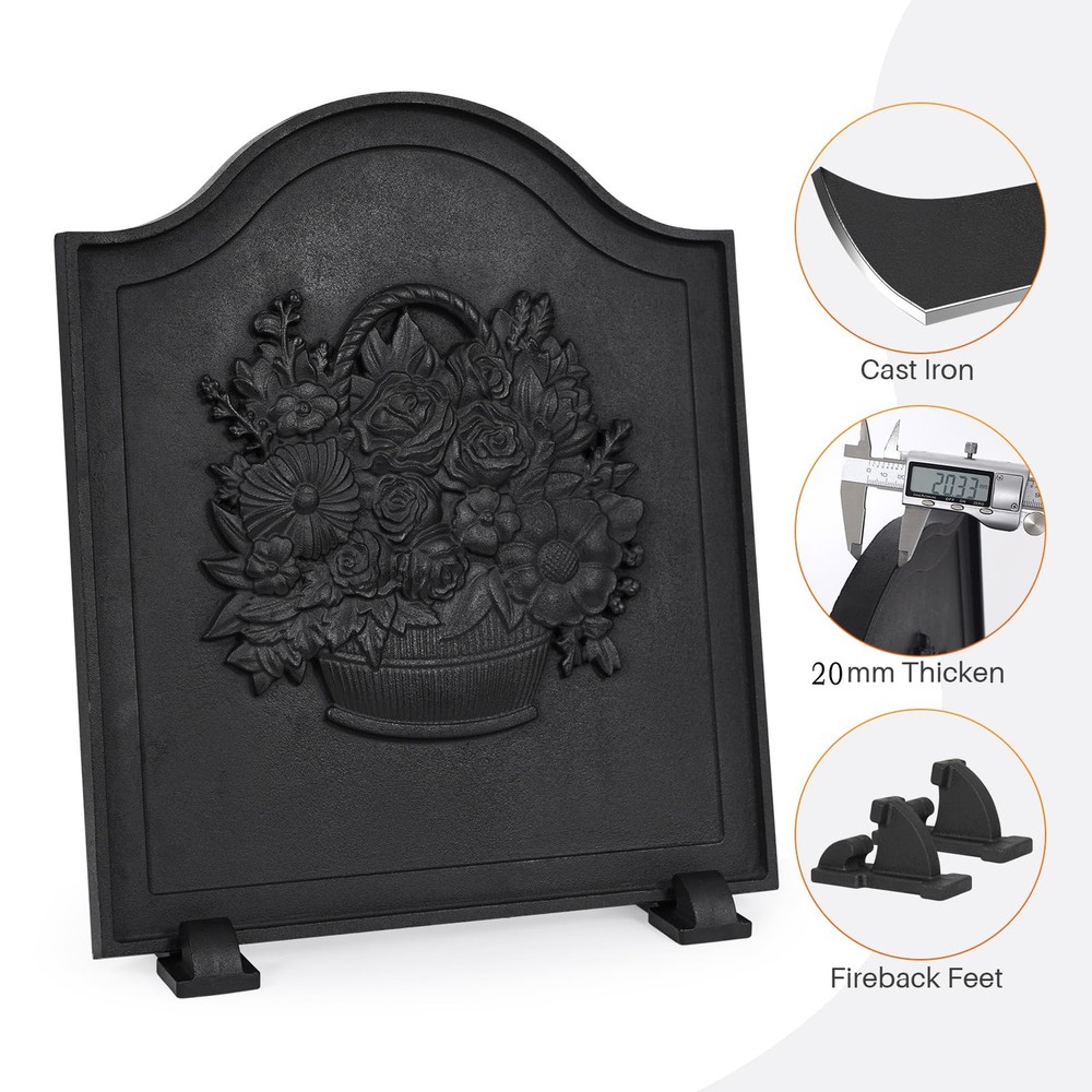 Firebacks for Fireplace,Cast Iron Fireback with Feet,Fireplace 17inch, Black