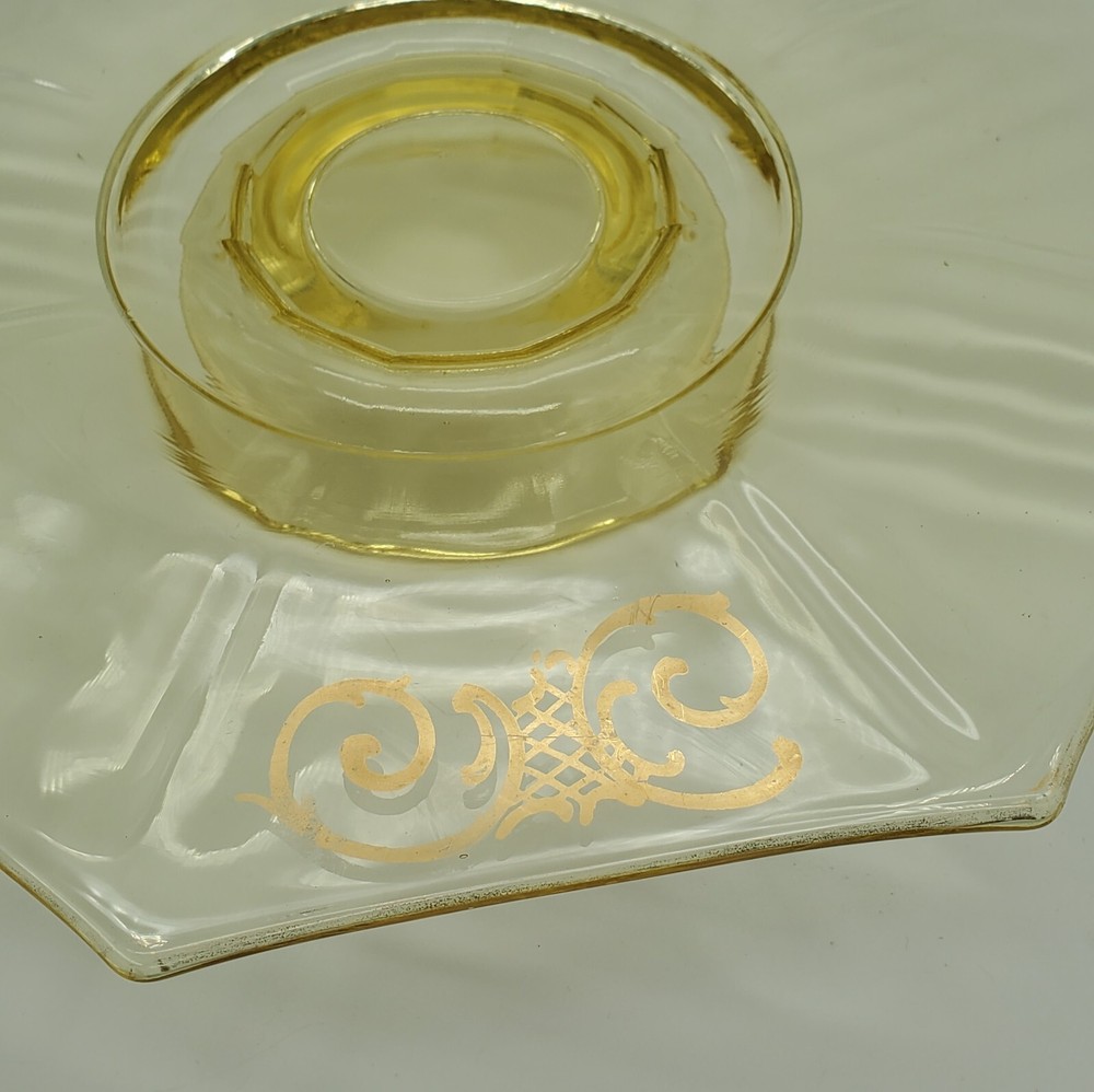 Depression Amber glass octagon footed platter