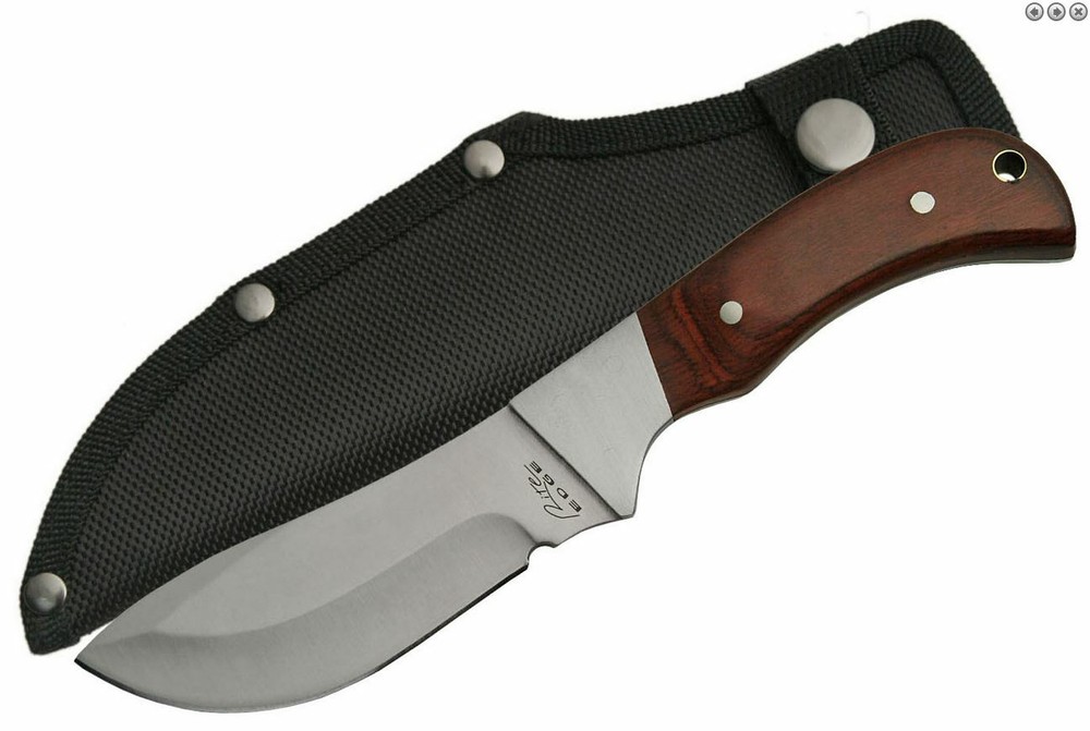 FIXED-BLADE HUNTING KNIFE | 4" Blade Wood Handle Hunter Skinner + Sheath