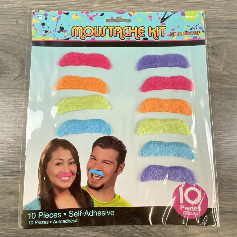 Awesome 80's Party Pack Assorted Color Mustaches Accessory Fabric 2"