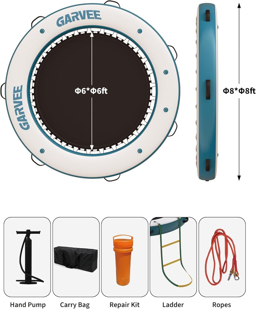 8FT Round Inflatable Floating Dock with 6FT Central Hammock
