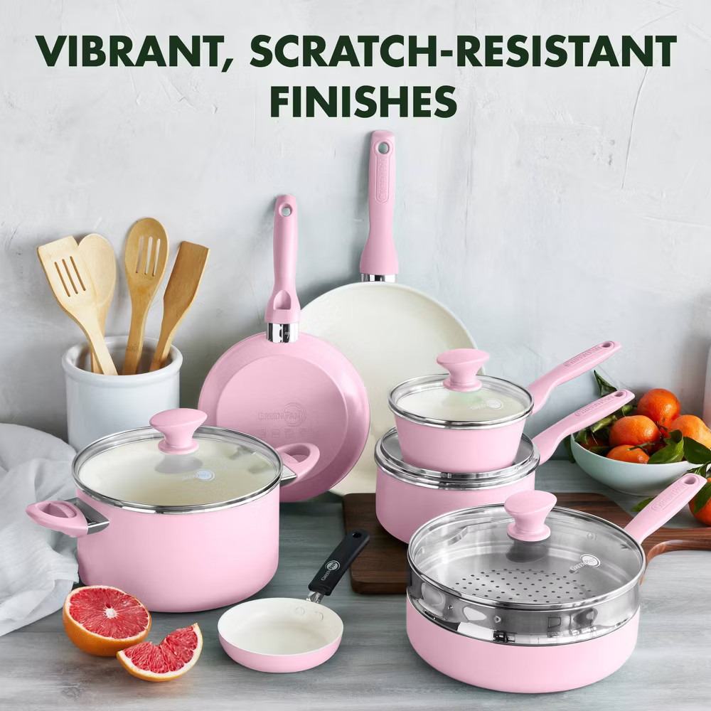 GreenPan Rio 16pc Ceramic Nonstick Cookware Set Blush