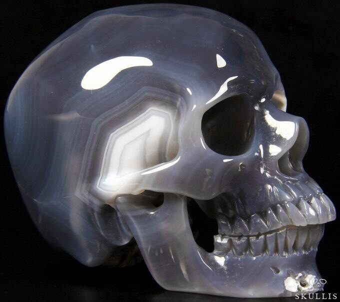 Unique Geode Huge 6.2" Agate Carved Crystal Skull