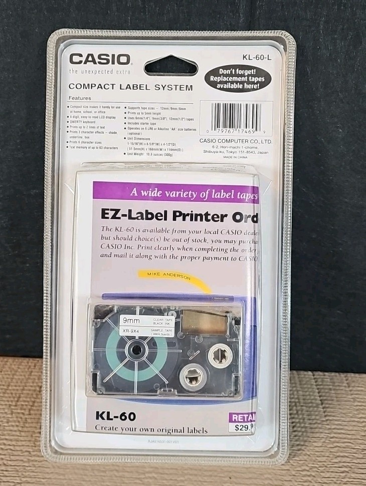 Casio LABEL IT! EZ-Label Printer KL-60-L Sealed Compact Label System NEW