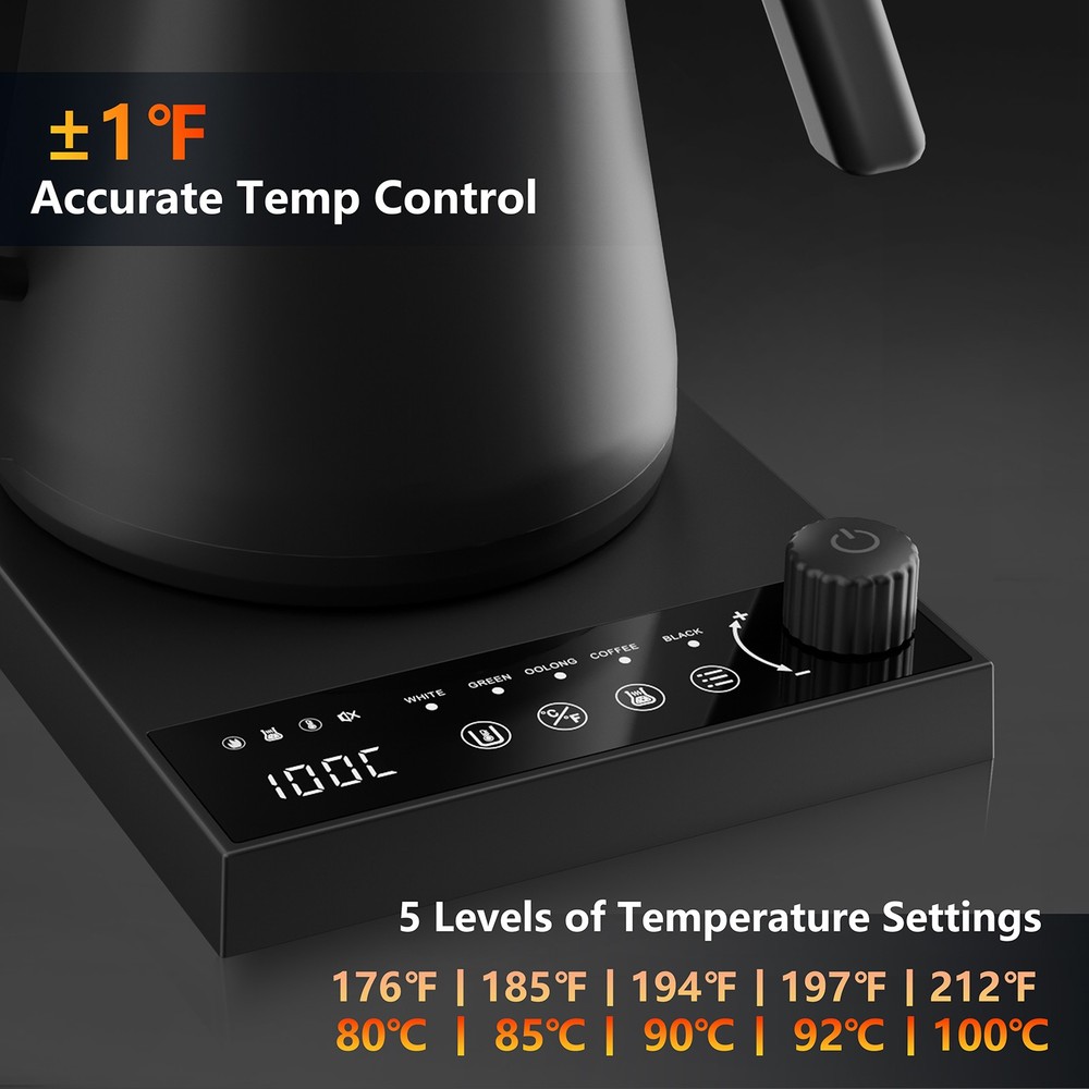 Electric Gooseneck Kettle Coffee & Teapot Quick Heating with Temperature Control