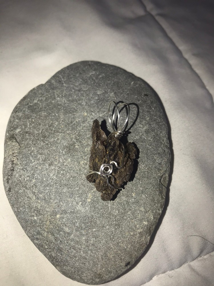 Rare Etched Axinite Sterling Silver Wrapped Pendant