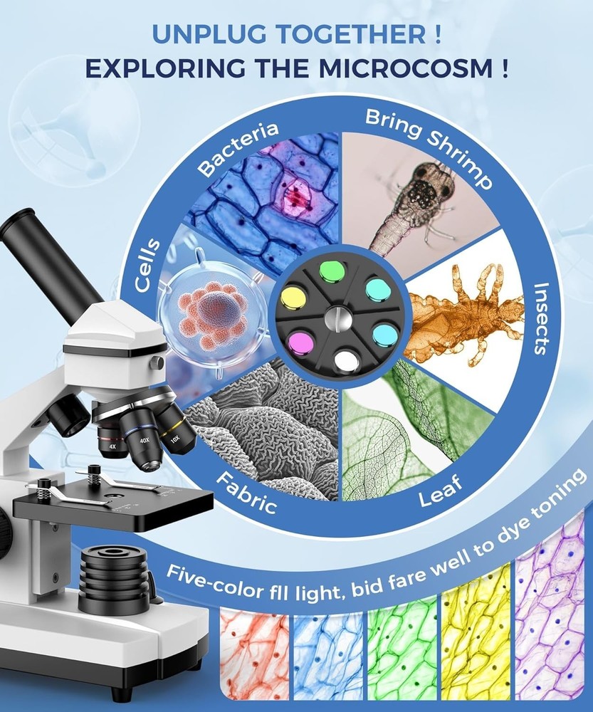 Educational Compound Microscope for Students - 2000X Magnification with Slides