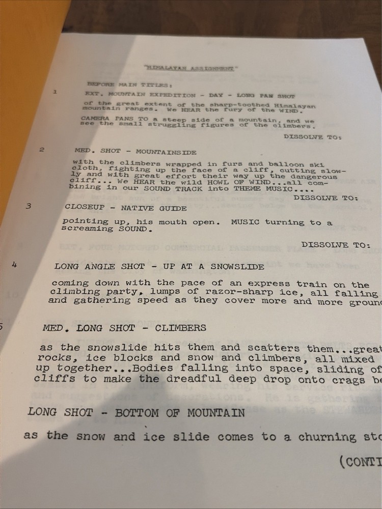 Vintage Movie Script “Himalayan Assignment” Unproduced Film Screenplay