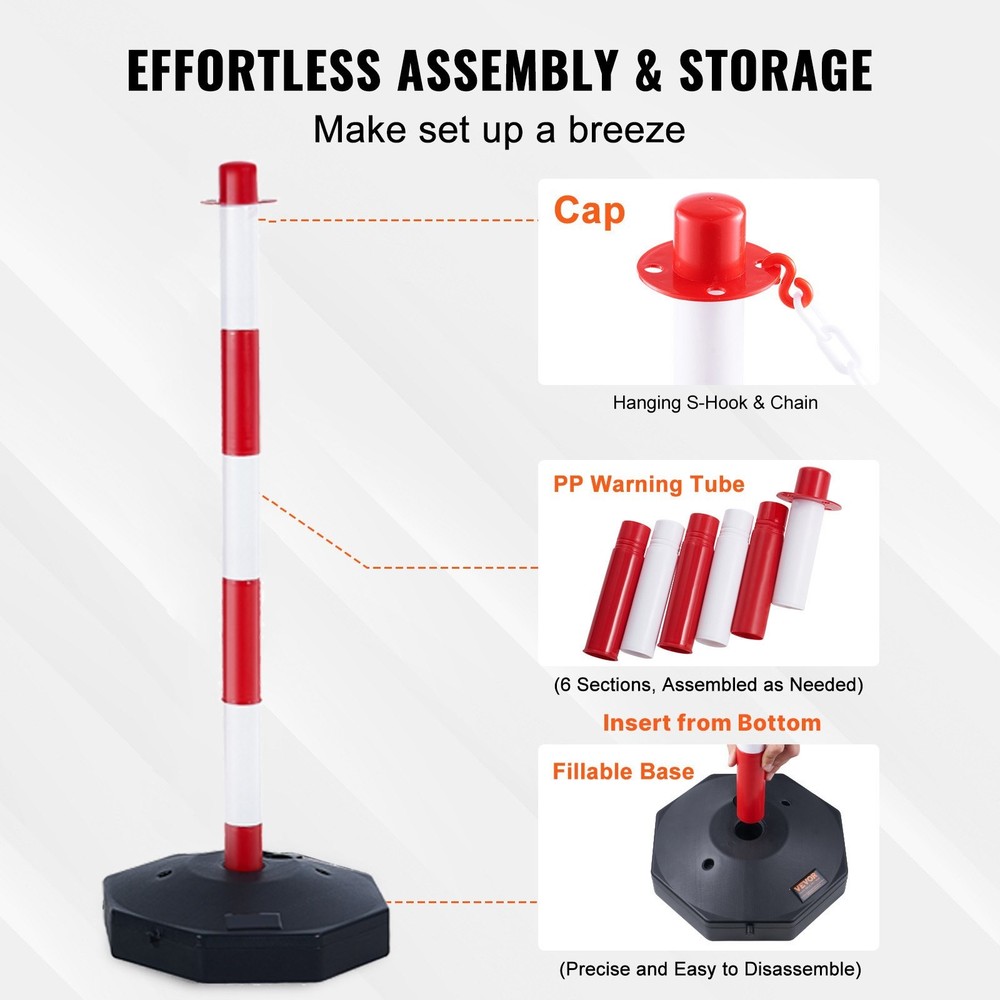 Traffic Cones 6-Pack Adjustable Height Safety Delineator Posts