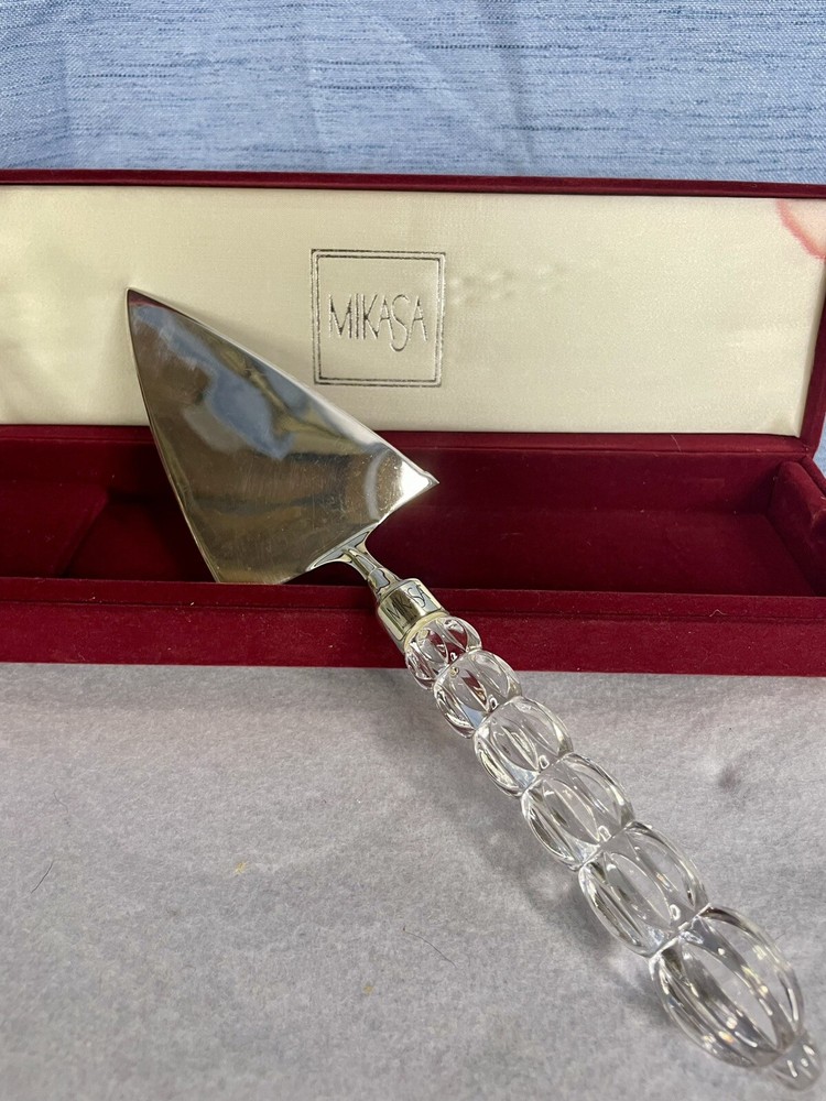 Vintage Mikas Crystal & Silver Serving Piece Original Box Cake Or Pie Server