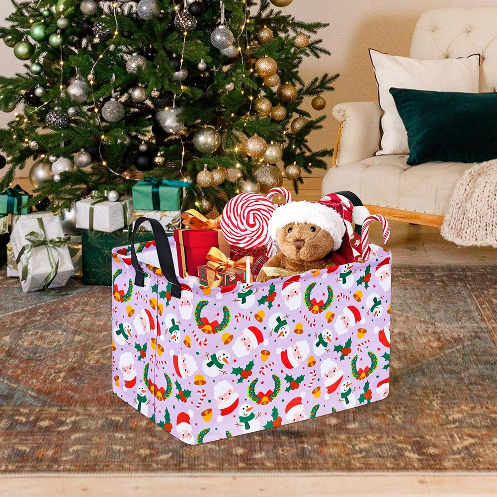 Rectangular Christmas Basket Storage Bin Collapsible Nursery Hamper Book Shel...