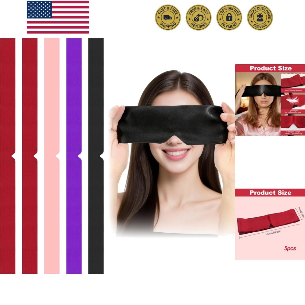 5 Pcs Blindfold for Adults Couples, Soft Imitated Silk Sleep Mask, Adjustable...