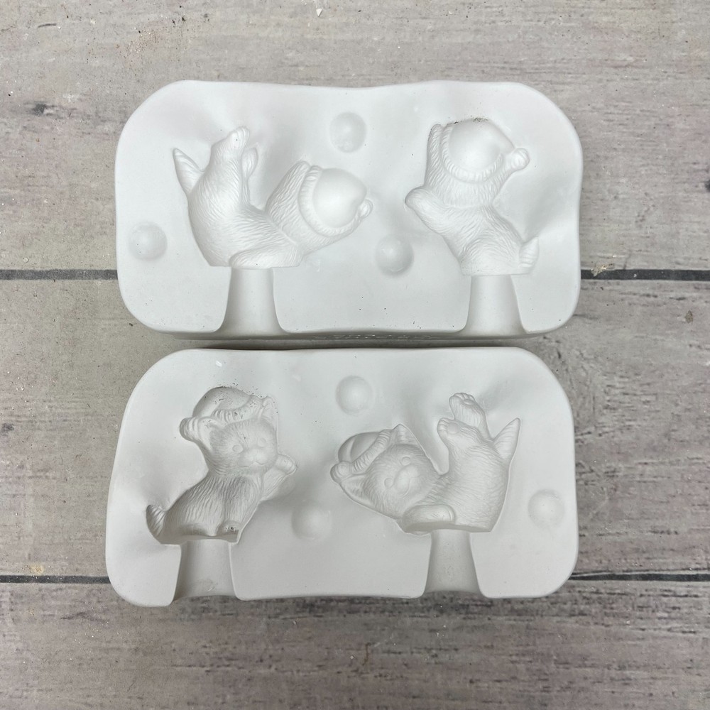 Idle Time Molds Ceramic Casting Mold Christmas Kittens #311