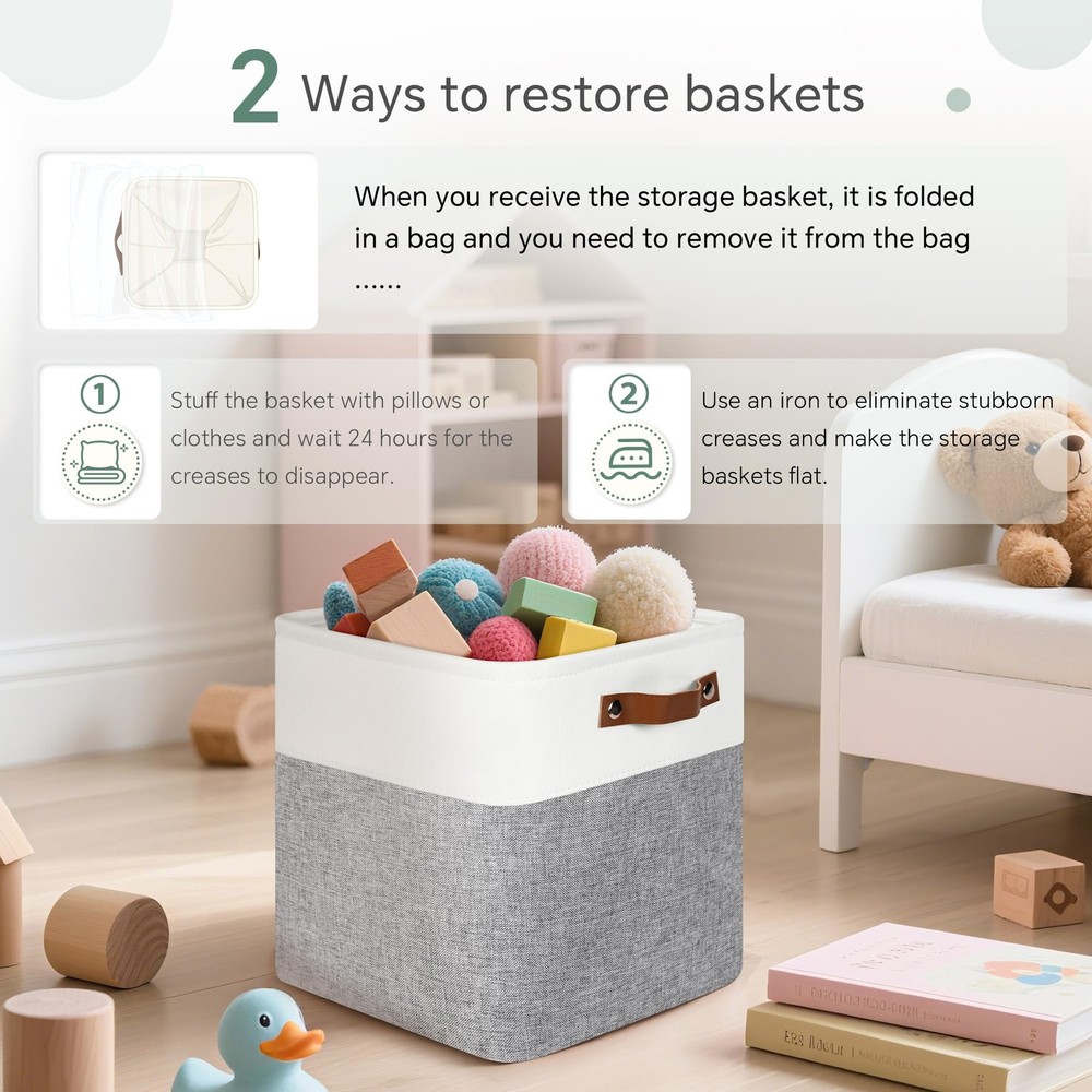 Cube Storage Baskets 6 Pack, 11x11 inch Cube Storage Bins with Leather Handle...