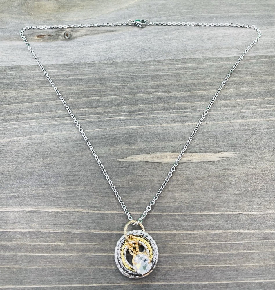 Handmade Multi Twisted Rings & Gemstone Pendant Necklace 18”