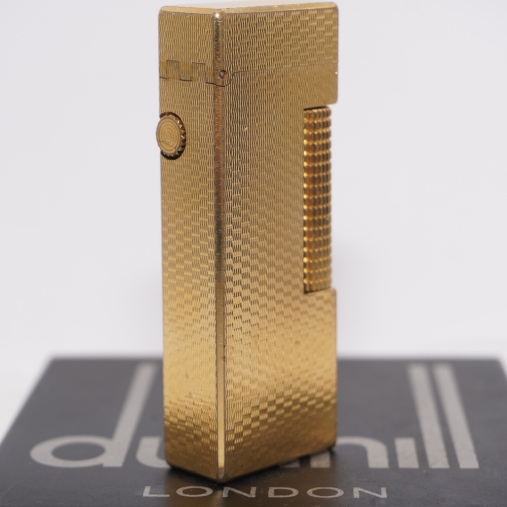 Dunhill Lighter Gold plate Basket Check Pattern_Ultrasonically cleaned_Working
