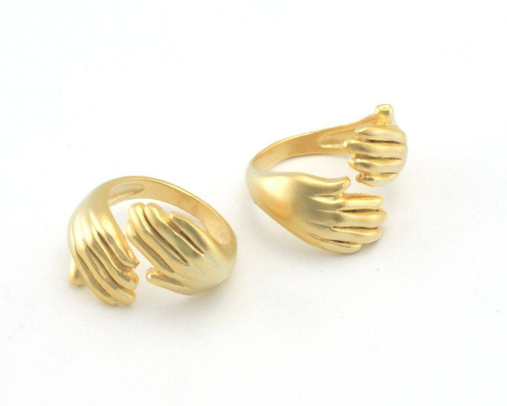 Hands Statement Adjustable Ring Matte Gold Plated brass 9US - 11US size 4007