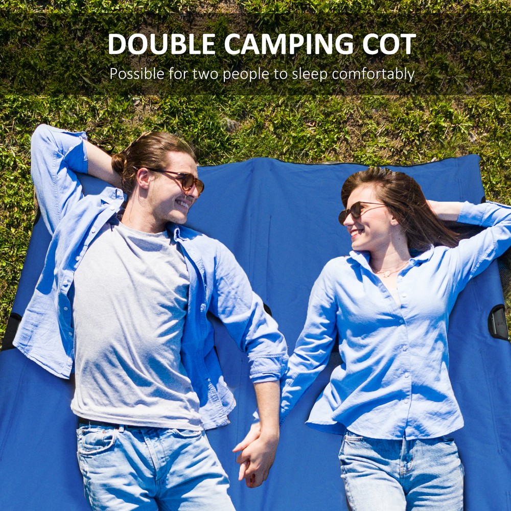 2 Person Folding Camping Cot for Adults Portable Elevated Double Sleeping Bed
