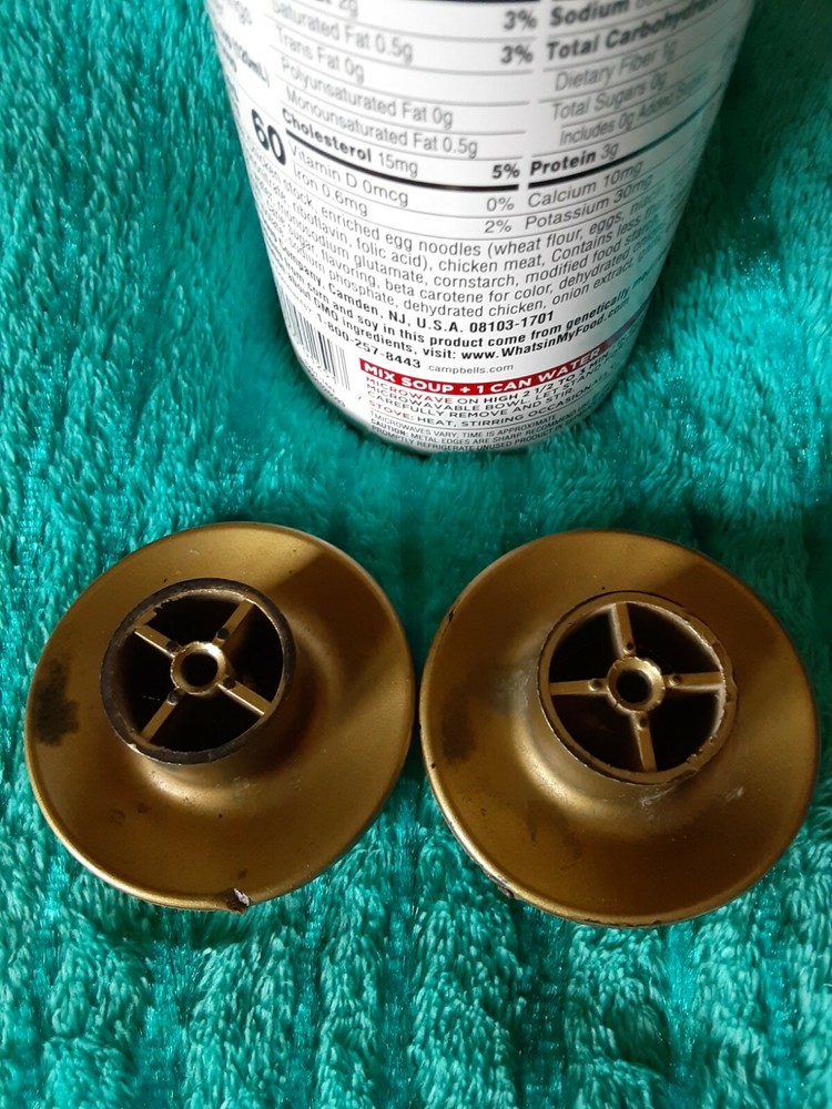 2 Vintage 60's Round Deco Faux Spun Brass Plastic Cabinet Knobs Pulls