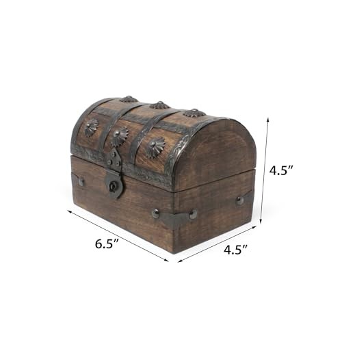 Treasure Chest Keepsake and Decorative Wood Box (6.5x4.5x4.5) - Storage Medium
