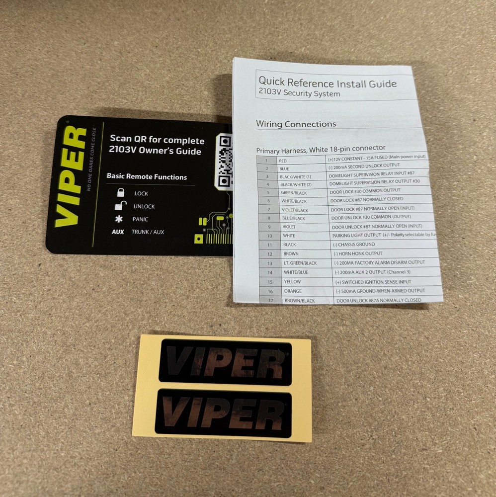 CAR ALARM CENTRAL LOCKING REMOTE SECURITY SYSTEM SHOCK SENSOR 2 FOBS VIPER 2103V