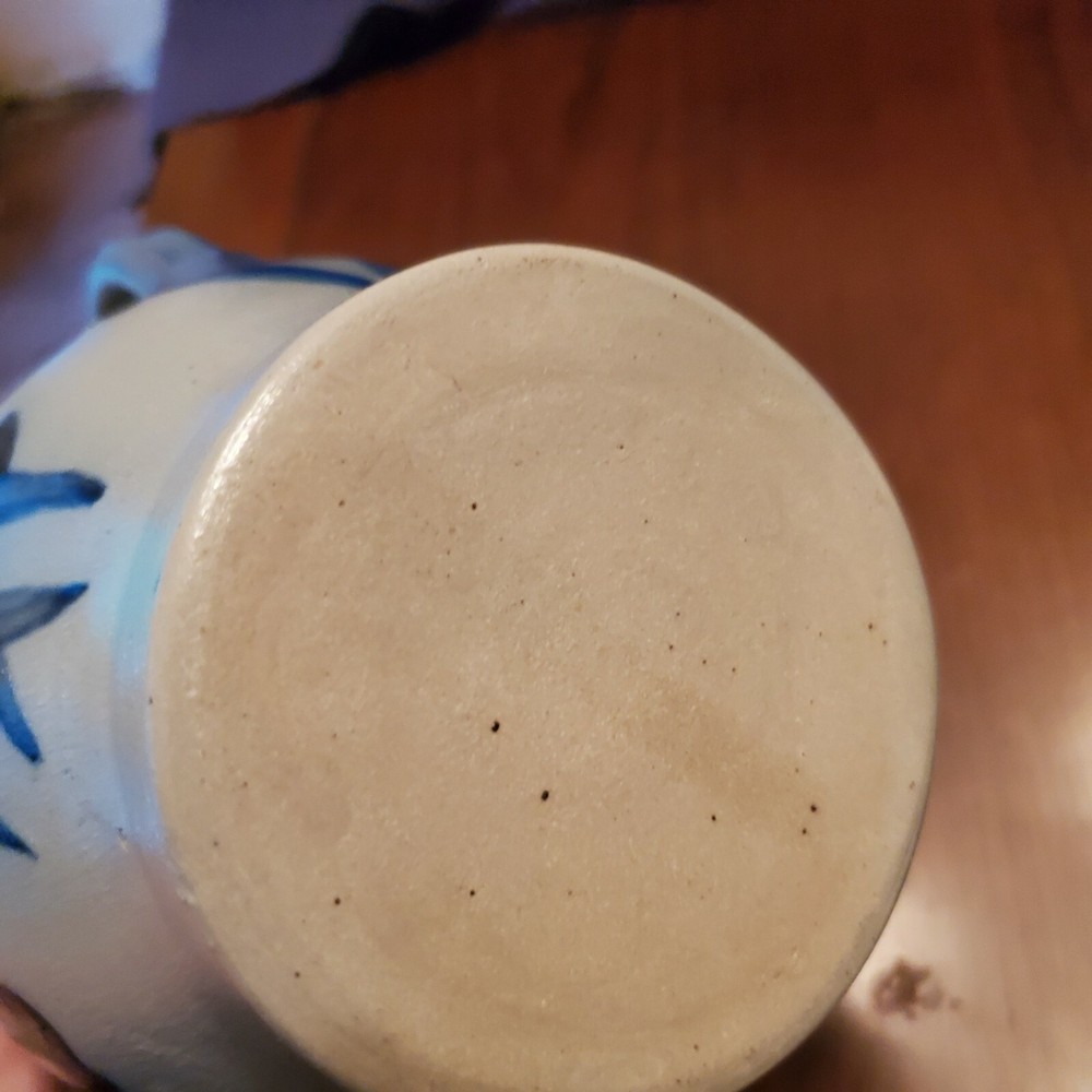 Vintage Salt Glazed Blue Handpainted Pitcher 7.25"