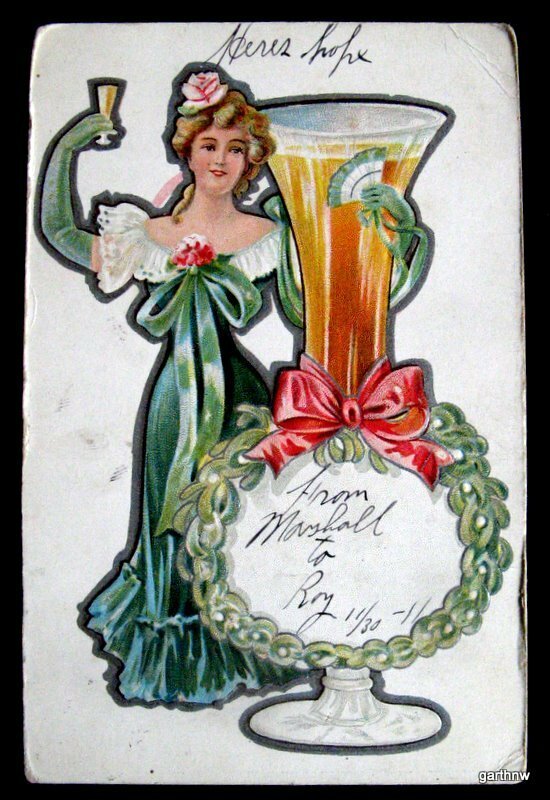 BEER DRINKING STEIN TOAST 1911 EMBOSSED ART POSTCARD