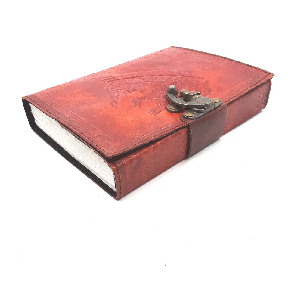 Embossed Leather Single Dragon Journal with Lock #2343