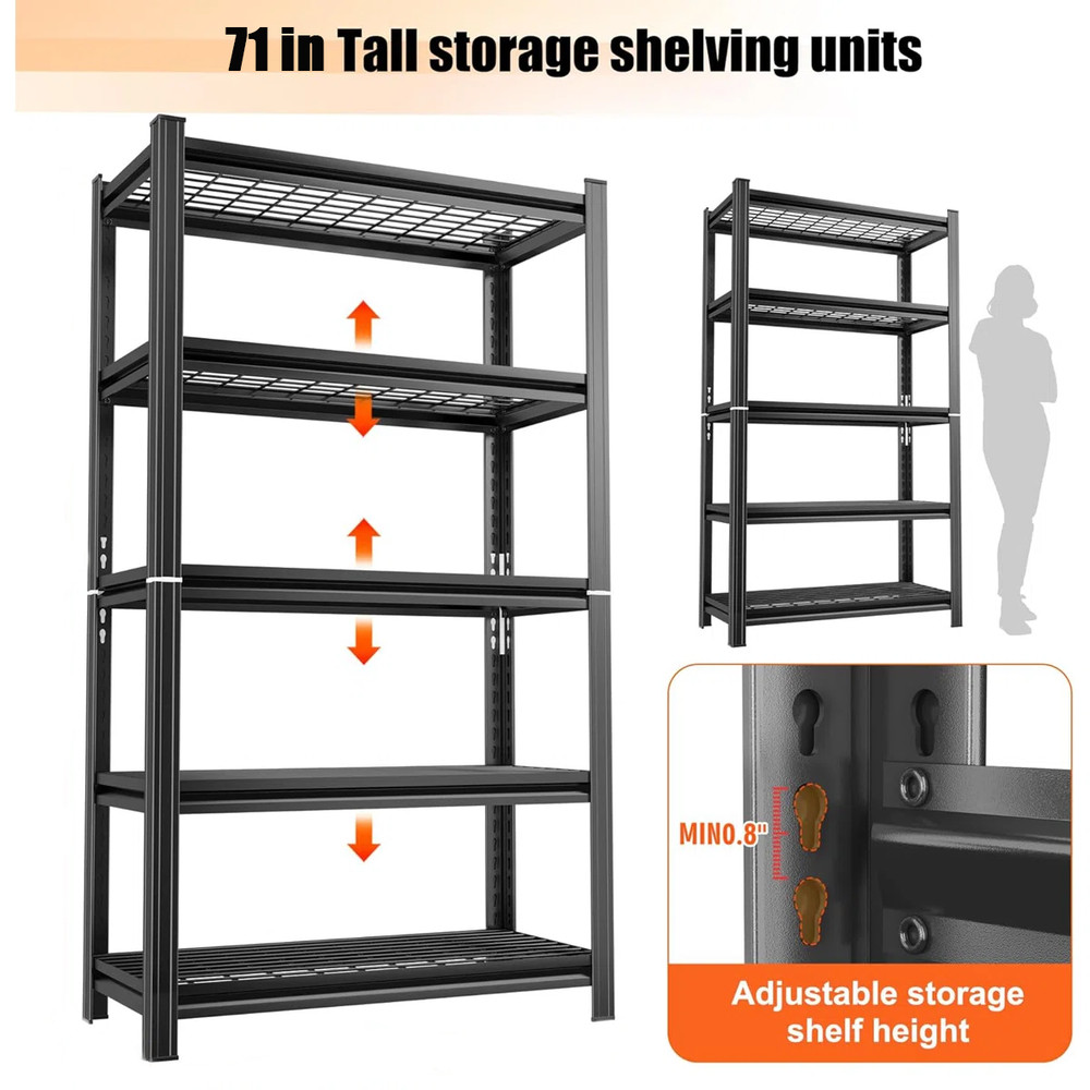 5-Layer Metal Storage Rack, Adjustable Height Storage Rack, 2000 Pound Load