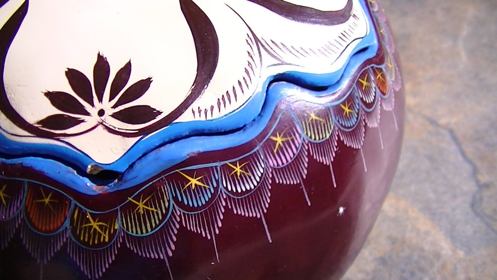 Hand Painted Gourd 5" Wide x 3"Tall Origin unknown Some Damage