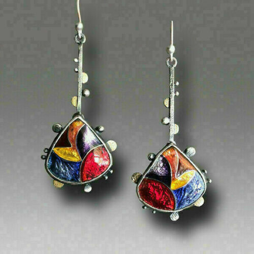 Boho Retro Silver Plated Earrings Turquoise Dangle Drop Hook Ear Stud Simulated
