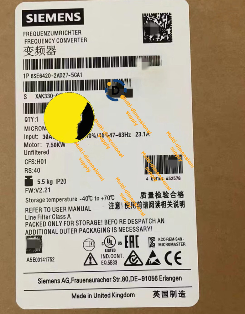 New 6SE6420-2AD27-5CA1 frequency converter