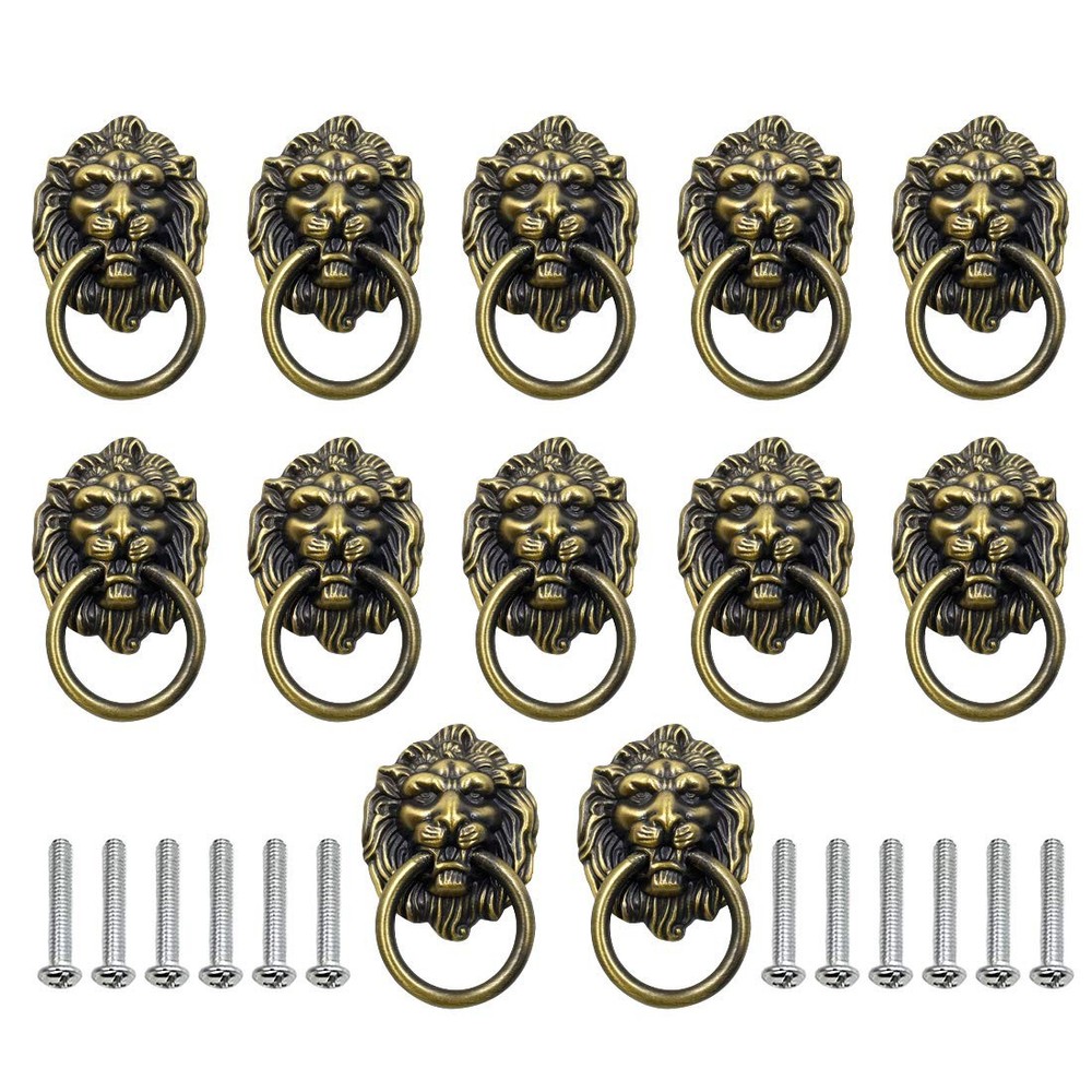 Luomorgo 12 Pack Cabinet Knobs Pulls Lion Head Ring Handle for Bronze