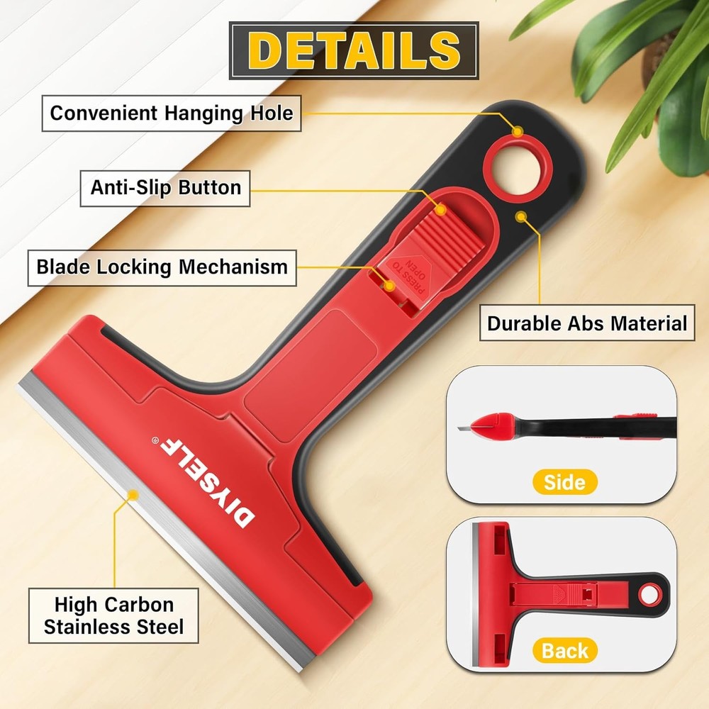 DIYSELF Razor Blade Scraper, 1 Pack Scraper Tool with 10pcs 4-Inch Blades, Razor