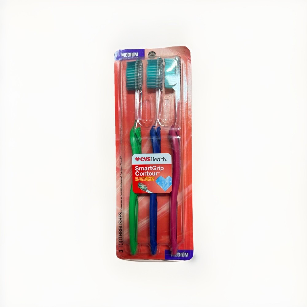 CVS Smart Grip Contour Toothbrushes 3 Pack Medium New Sealed