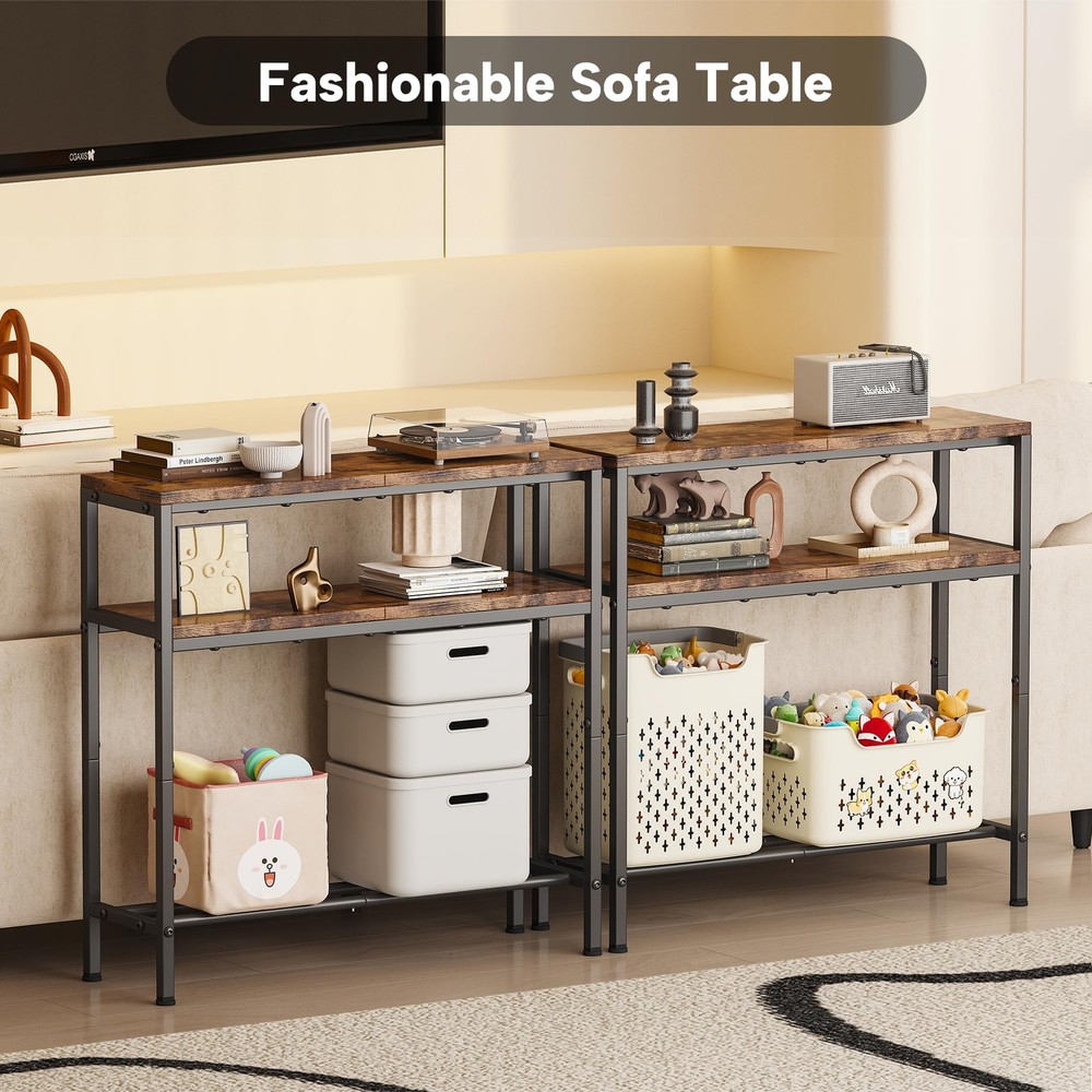 Entryway Table with Storage, 3-Tier Console Table 31.5" Width, Industrial Sof...