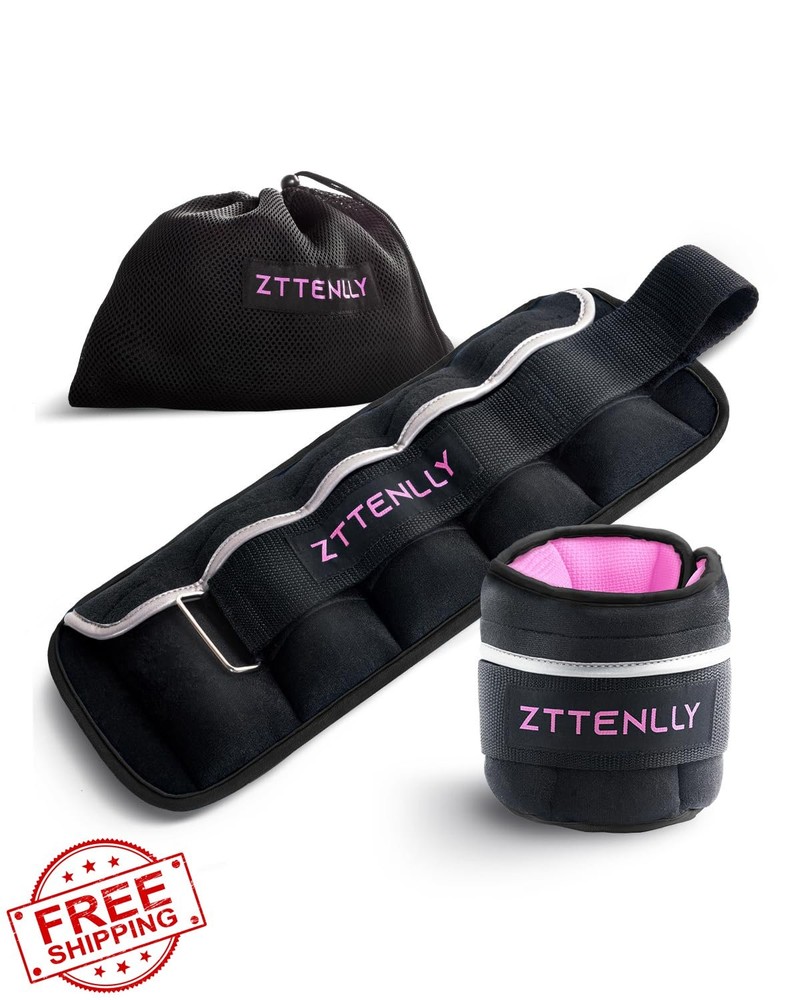 Adjustable Ankle Weights Pair 1-20LBS Carry Bag Reflective Trim