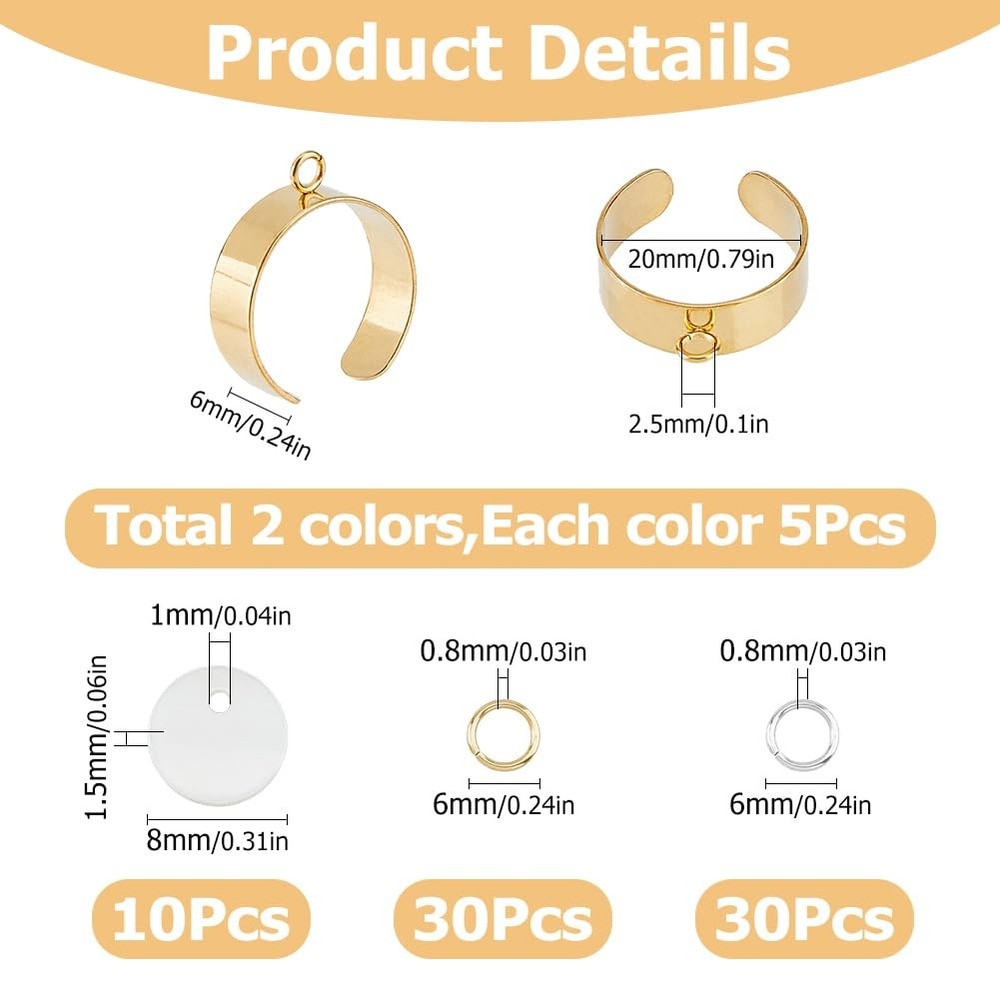 Hobbspring Ring Set Including 10Pcs Adjustable Stainless 20mm, Mixed Color
