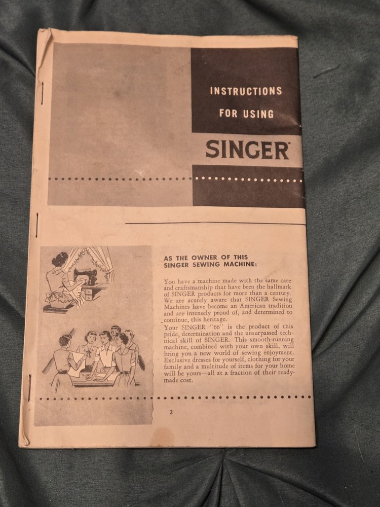 Vintage Instructions for using Singer Sewing Machine 66-16 Has Stain On Front!