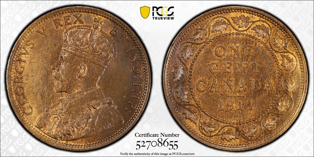 1911 Canada large cent PCGS MS65RB