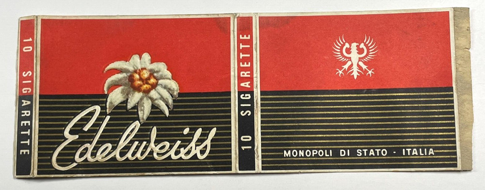 C) VTG Empty Cigarette Pack Thin Cardboard Label Wrapper Box EDELWEISS Italy