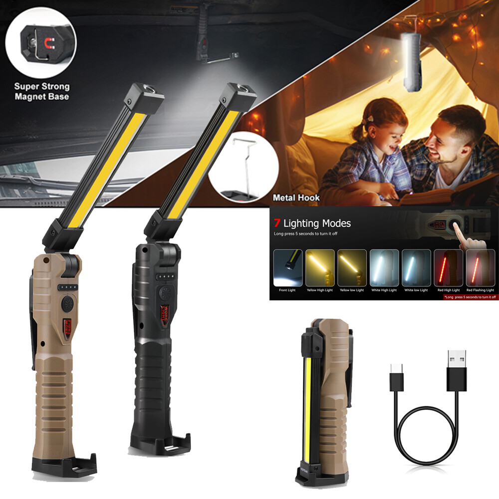 2Pack Rechargeable LED Work Light Mechanic Flashlight Lamp Magnetic Base Bright