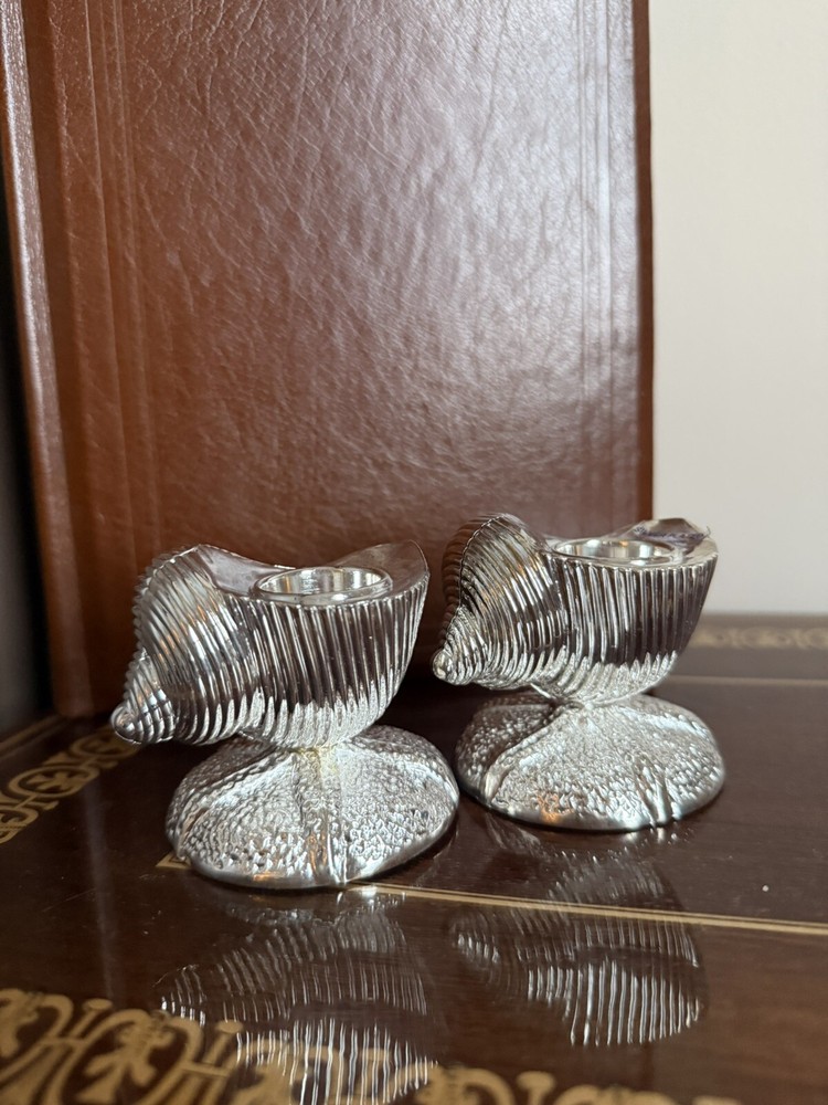 Towle Silverplated Shell Seashell Candleholders BNIB