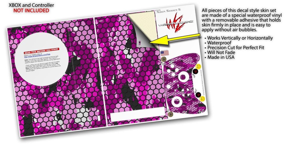 Skin Wrap for XBOX Series S Console Controller HEX Mesh Camo 01 Pink