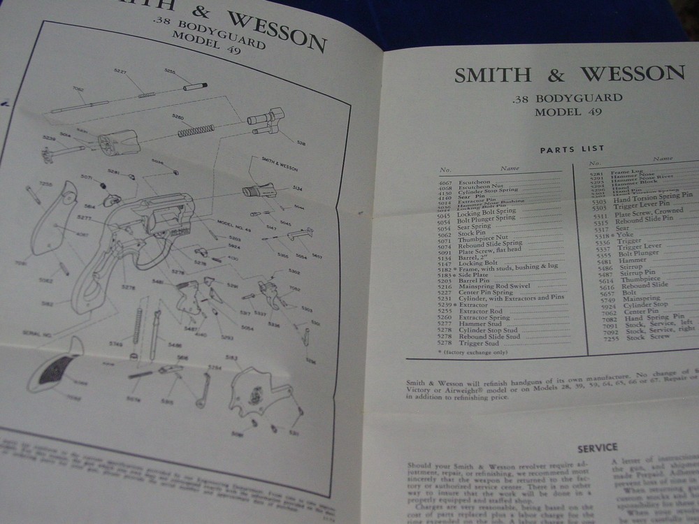 Smith Wesson MODEL 49 BODYGUARD Instructions Manual With Additional Paperwork