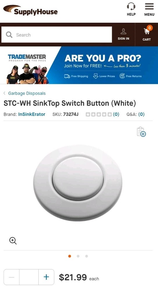 InSinkErator Air Switch Button for Garbage Disposal - White - 73274J